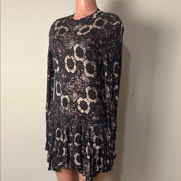 Free People Mini Dress Annabelle Print Tunic Plum Back Cut-Out  Size Medium - Picture 2 of 10